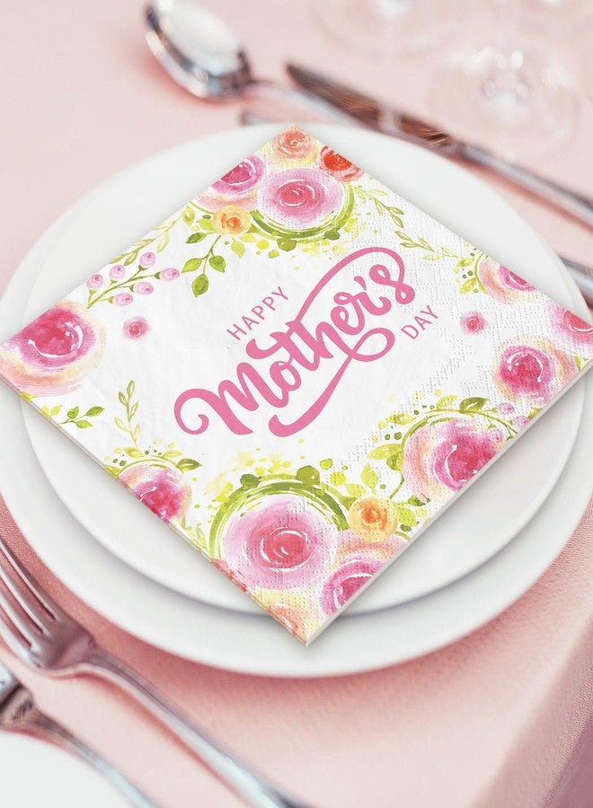 Whaline 80Pcs Mother's Day Paper Napkin Watercolor Pink Floral Disposable Napkins Rose Flower Luncheon Dinner Napkin for Spring Mother's Day Supplies - Image 5